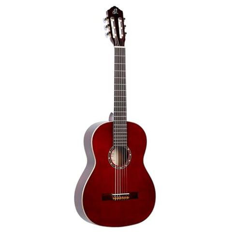 Ortega Guitars 6 String Family Series Full Size Nylon Classical Guitar w/Bag, Right, Spruce Top-Wine Red-Gloss, (R121WR)