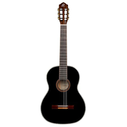 Ortega Guitars 6 String Family Series Full Size Left-Handed Nylon Classical Guitar w/Bag, Spruce Top-Black-Gloss, (R221BK-L)