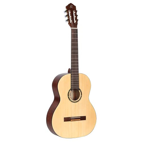 Ortega Guitars 6 String Student Series Pro Solid Top Nylon Classical Guitar, Right, Spruce, 4/4 (R55)
