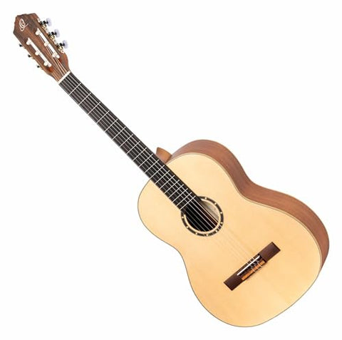 Ortega Guitars 6 Family Series Size Left-Handed Nylon String Classical Guitar w/Bag, Spruce Top-Natural-Satin, Full - Slim Neck (R121SN-L)