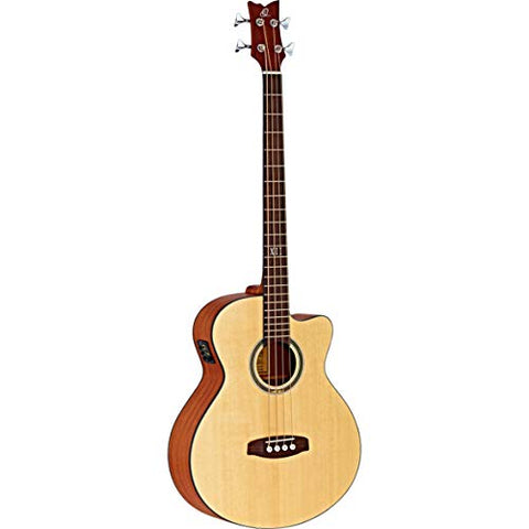 Ortega Guitars 4 String Deep Series Medium Scale Solid Top Acoustic-Electric Bass, Right (D538-4)