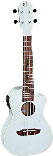 Ortega Guitars, 4-String Earth Series Concert Acoustic/Electric Ukulele, Right, Silver, (RUSILVER-CE)