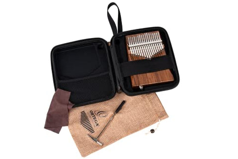 Ortega Guitars Lizard Series Solid Wood 17 Key Kalimba-C Major-Top Soundhole-Built-in Passive Pickup-w/Cover Bag, Tuning Hammer, Polish Cloth & Deluxe Case, Natural (OKB1E)