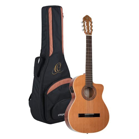 Ortega Guitars 6 String Traditional Series - Made in Spain Solid Top Acoustic-Electric Classical Guitar w/Bag, Right-handed, Natural, 4/4 (RCE180G)