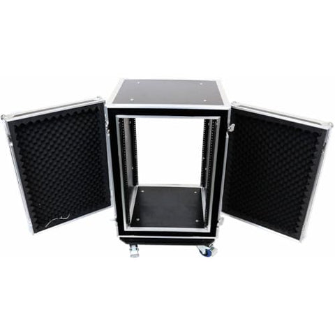DEEJAY LED Professional Fly Drive Case 16u Space DJ Amplifier Case Engineered to Hold 18-Inch Body Depth with Wheels 3.5-Inch Diameter Durable And Noiseless Caster For Ease of Transportation - TBH16UA