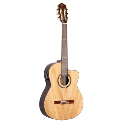 Ortega Guitars 6 String Performer Series Solid Top Medium Neck Acoustic-Electric Nylon Classical Guitar w/Bag, Right (RCE158MN)