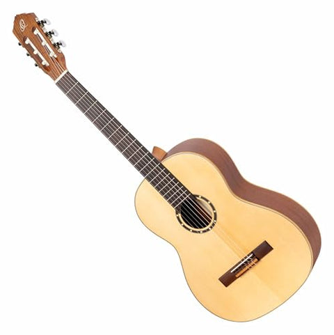 Ortega Guitars 6 String Family Series Full Size Left-Handed Nylon Classical Guitar w/Bag, Spruce Top-Natural-Satin, (R121L)