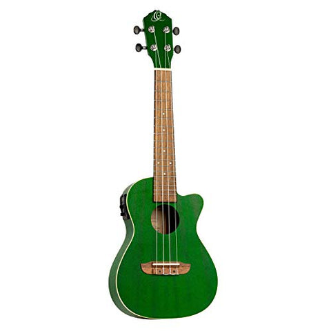 Ortega Guitars, 4-String Earth Series Concert Acoustic/Electric Ukulele, Right, Transparent Forest Green, (RUFOREST-CE)