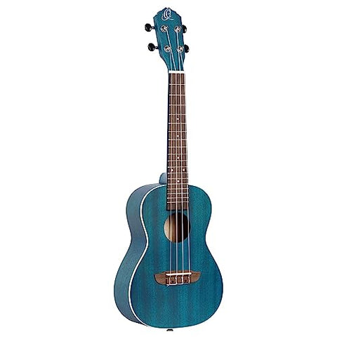 Ortega Guitars, 4-String Earth Series Concert Left-Handed Ukulele, Transparent Ocean Blue, Acoustic (RUOCEAN-L)