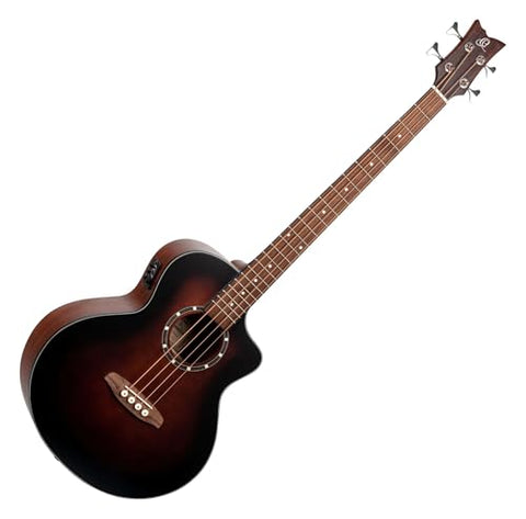 Ortega Guitars Deep Series 4 String Acoustic Bass Guitar, Right-handed, Bourbon Fade, (D7E-BFT-4)