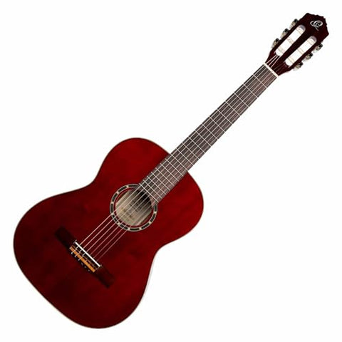 Ortega Guitars 6 String Family Series 7/8 Size Nylon Classical Guitar w/Bag, Right, Spruce Top-Wine Red-Gloss, (R121-7/8WR)