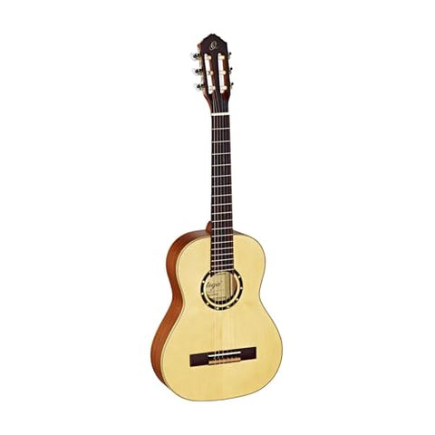 Ortega Guitars 6 String Family Series 1/2 Size Nylon Classical Guitar w/Bag, Right, Spruce Top-Natural-Satin, (R121-1/2)
