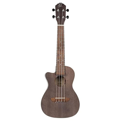 Ortega Guitars, 4-String Earth Series Concert Left-Handed Acoustic/Electric Ukulele, Transparent Black, (RUCOAL-CE-L)