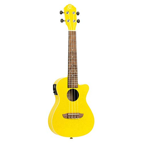 Ortega Guitars, 4-String Earth Series Concert Acoustic/Electric Ukulele, Right, Sun Yellow, (RUSUN-CE)