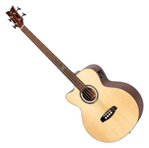 Ortega Guitars 4 String Deep Series Left-Handed Medium Scale Solid Top Acoustic-Electric Bass, (D538-4-L)