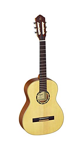 Ortega Guitars 6 String Family Series 3/4 Size Nylon Classical Guitar w/Bag, Right, Spruce Top-Natural-Satin, (R121-3/4)