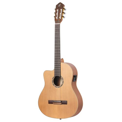 Ortega Guitars 6 String Family Series Pro Left-Handed Solid Top Slim Neck Acoustic-Electric Nylon Classical Guitar w/Bag, (RCE131SN-L)