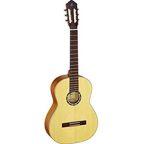 Ortega Guitars 6 Family Series Size Nylon String Classical Guitar w/Bag, Right, Spruce Top-Natural-Satin, Full - Slim Neck (R121SN)