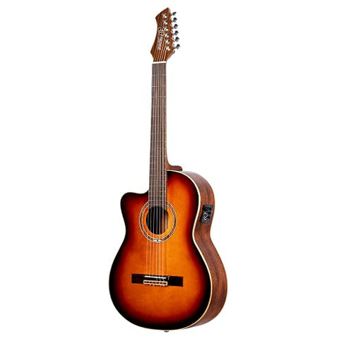 Ortega Guitars 6 String Performer Series Left-Handed Solid Top Slim Neck Acoustic-Electric Nylon Classical Guitar w/Bag, (RCE238SN-FT-L)