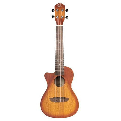 Ortega Guitars, 4-String Earth Series Concert Left-Handed Acoustic/Electric Ukulele, Trasparent Sunburst, (RUDAWN-CE-L)