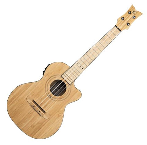 Ortega Guitars, 4-String Bamboo Series All Solid Tenor Acoustic-Electric Ukulele w/Bag, Right-handed, Natural, (RUNAB-TE)