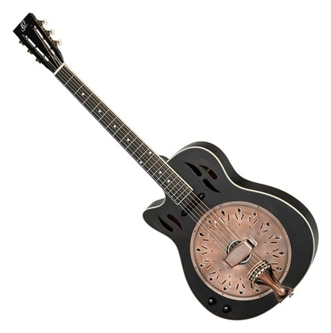 Ortega Guitars 6 String Americana Series Left-Handed Acoustic-Electric Resonator Guitar, Distressed Black (RRG40CE-DBK-L)