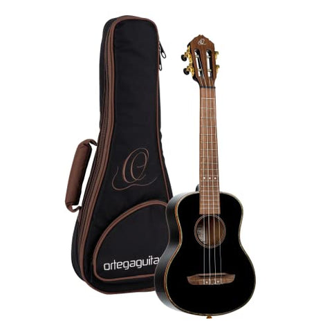 Ortega Guitars, 4-String Onyx Series Tenor Ukulele w/Bag, Right-handed, Black, (RUOX-TE)