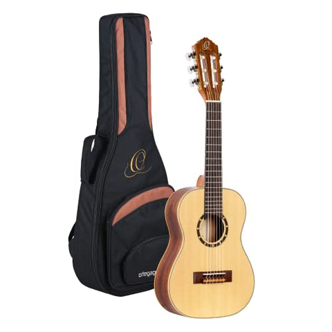 Ortega Guitars 6 String Family Series 1/4 Size Nylon Classical Guitar w/Bag, Right, Spruce Top-Natural-Satin, (R121-1/4)