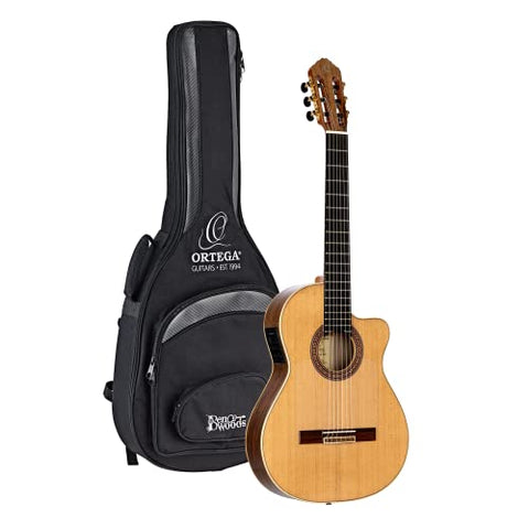Ortega Guitars 6 String Signature Series Made in Spain Ben Woods Flamenco Acoustic-Electric Nylon Classical Guitar w/Bag, Right (BWSM/2)