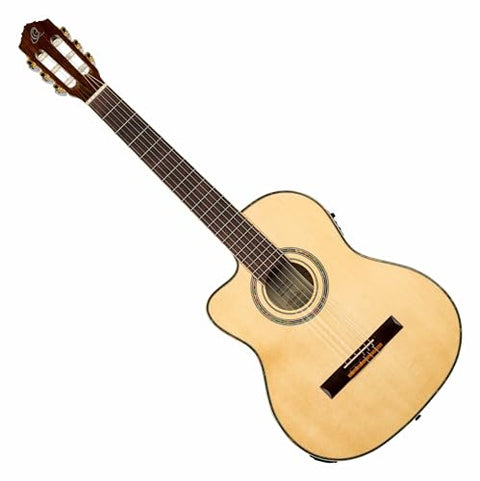 Ortega Guitars 6 String Family Series Pro Left-Handed Solid Top Acoustic-Electric Nylon Classical Guitar w/Bag, Full (RCE141NT-L)