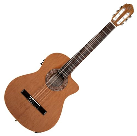 Ortega Guitars 6 String Traditional Series - Made in Spain Solid Top Thinline Acoustic-Electric Classical Guitar w/Bag, Right-Handed, Natural, 4/4 (RCE180GT)