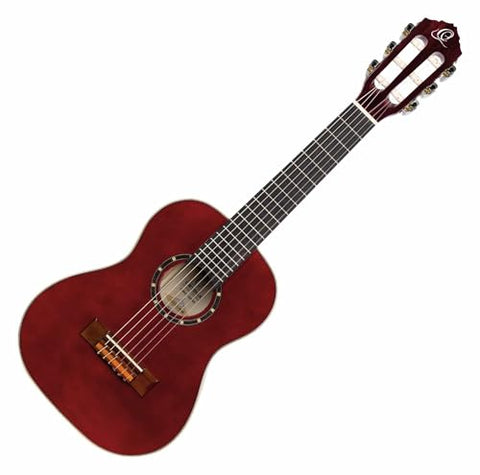 Ortega Guitars 6 String Family Series 1/4 Size Nylon Classical Guitar w/Bag, Right, Spruce Top-Wine Red-Gloss, (R121-1/4WR)