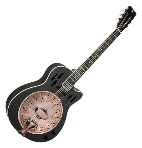 Ortega Guitars 6 String Americana Series Acoustic-Electric Resonator Guitar, Right, Distressed Black (RRG40CE-DBK)