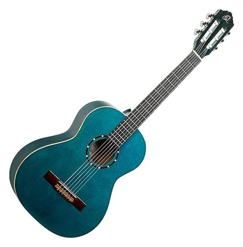 Ortega Guitars 6 String Family Series 3/4 Size Nylon Classical Guitar w/Bag, Right-handed, Ocean Blue, (R121-3/4OC)