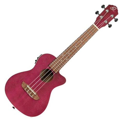 Ortega Guitars, 4-String Earth Series Concert Acoustic/Electric Ukulele, Right, Ruby Raspberry, (RURUBY-CE)