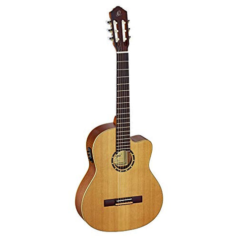 Ortega Guitars 6 String Family Series Pro Solid Top Acoustic-Electric Nylon Classical Guitar w/Bag, Right (RCE131)