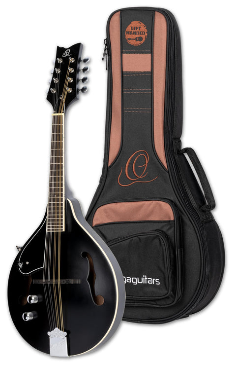 Ortega Guitars, 8-String A-Style Series Left-Handed Acoustic-Electric Mandolin w/Bag, White,Chrome,Bronze, Voll (RMAE40SBK-L)