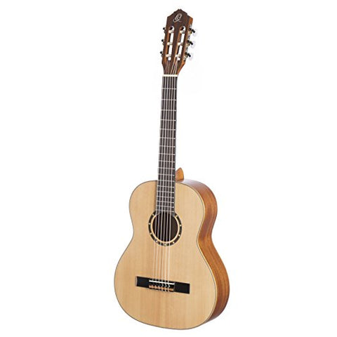 Ortega Guitars 6 String Family Series 3/4 Size Left-Handed Nylon Classical Guitar w/Bag, Spruce Top-Natural-Satin, (R121L-3/4)