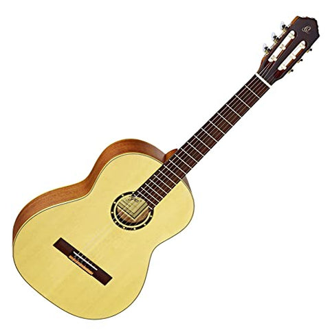 Ortega Guitars 6 String Family Series Full Size Nylon Classical Guitar w/Bag, Right, Spruce Top-Natural-Satin, (R121)