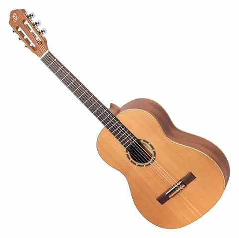Ortega Guitars 6 Family Series Size Left-Handed Nylon String Classical Guitar w/Bag, Cedar Top-Natural-Satin, Full - Slim Neck (R122SN-L)