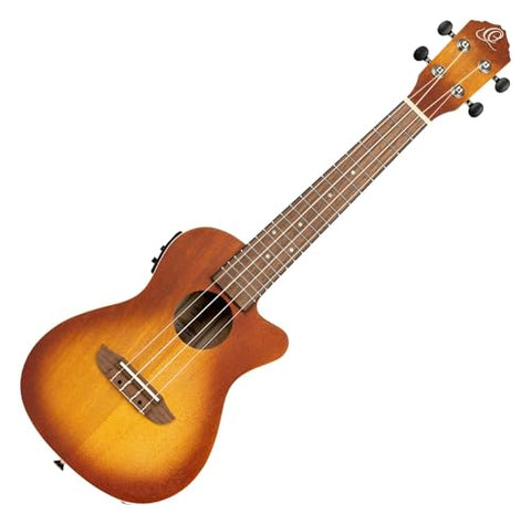 Ortega Guitars, 4-String Earth Series Concert Acoustic/Electric Ukulele, Right, Trasparent Sunburst, (RUDAWN-CE)