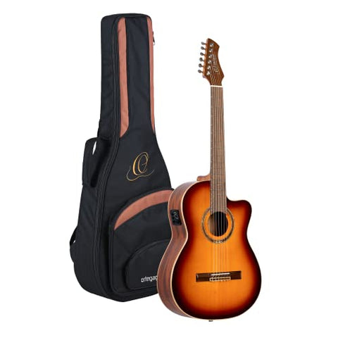 Ortega Guitars 6 String Performer Series Solid Top Slim Neck Reverse Acoustic-Electric Nylon Classical Guitar w/Bag, Right (RCE238SN-FT)