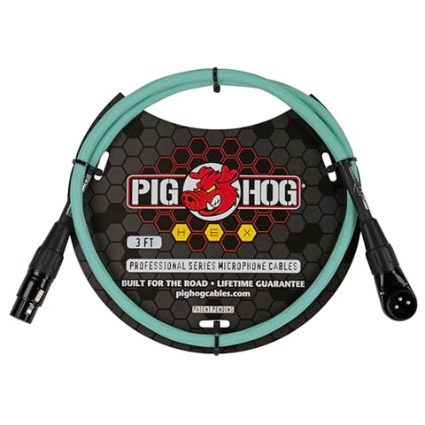 Pig Hog PHMH6DBR Hex Series, 6ft Right Angle Mic Cable, Daphne Blue