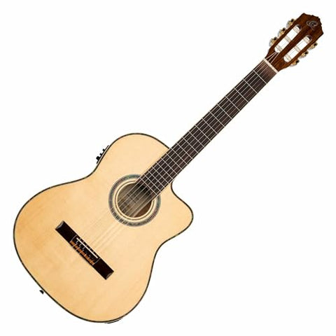 Ortega Guitars 6 String Family Series Pro Solid Top Acoustic-Electric Nylon Classical Guitar w/Bag, Right, Full (RCE141NT)
