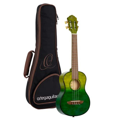 Ortega Guitars, 4-String Prism Series Slotted Headstock Tenor Ukulele w/Bag, Right, ivy fade (RUPR