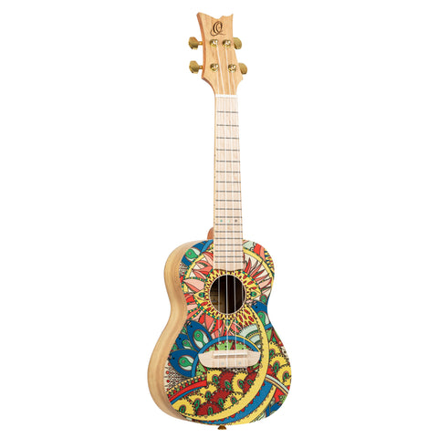 Ortega Guitars, 4-String Art Series Concert Ukulele, Right-handed, Mystic India custom design, (RUAR-MI)