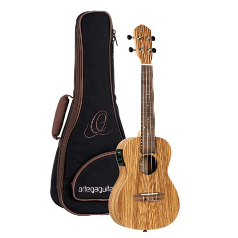 Ortega Guitars, 4-String Timber Series Concert Acoustic-Electric Ukulele w/Bag, Right (RFU11ZE)