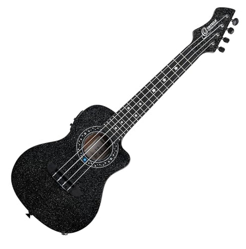 Ortega Guitars, 4-String Horizon Series Revese Headstock Concert Acoustic-Electric Ukulele w/Bag, Right-handed, STAR Black Silver Sparkle, RUHZ-CE