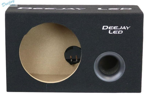 Deejay LED 1X10VENTEDSQUARE Well-Made Single Empty Ported Car Speaker Box for 9-in Diameter Hole for One 10-in Woofer with Gold Posts Woofer 3/4 MDF Carpet Embroidered Stitched Logo