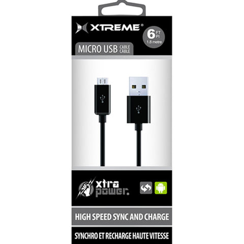 Xtreme 6-Feet USB Micro-B to USB-A Cable - Retail Packaging - Black